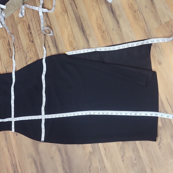 Vtg 80s ANN TAYLOR Black Square Neckine Lace-Up Back 20" Slit Long Maxi Gown - Picture 14 of 14